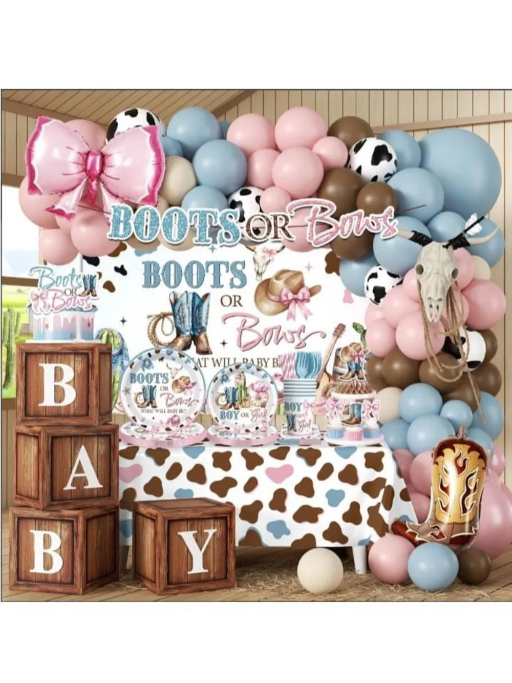 Boots or Bows Pink Blue Brown Baby Shower